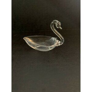 DUNCAN & MILLER Swan Dish Clear Glass Candy Nut Trinket Bowl Vintage 